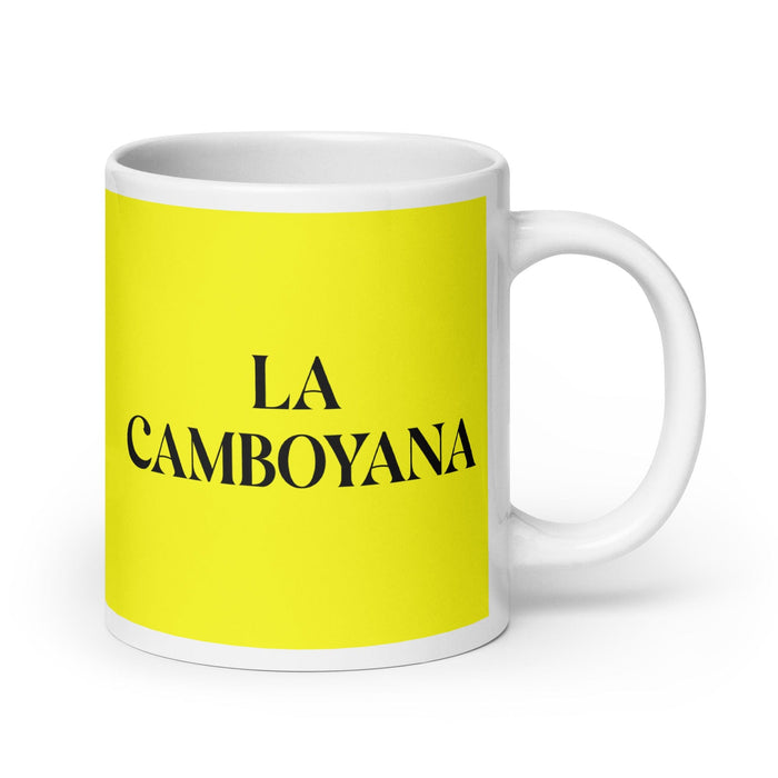 La Camboyana The Cambodian Funny Home Office Work Coffee Mug Mexican Spanish Pride Gift White Glossy Cup Yellow Card Mug Mexicada 20 oz