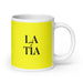 La Tía The Aunt / The Uncle Funny Home Office Work Coffee Mug Mexican Spanish Pride Gift White Glossy Cup Yellow Card Mug Mexicada 20 oz