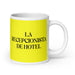 La Recepcionista De Hotel The Hotel Receptionist Funny Home Office Work Coffee Mug Mexican Spanish Pride Gift White Glossy Cup Yellow Card Mug Mexicada 20 oz