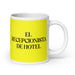 El Recepcionista De Hotel The Hotel Receptionist Funny Home Office Work Coffee Mug Mexican Spanish Pride Gift White Glossy Cup Yellow Card Mug Mexicada 20 oz