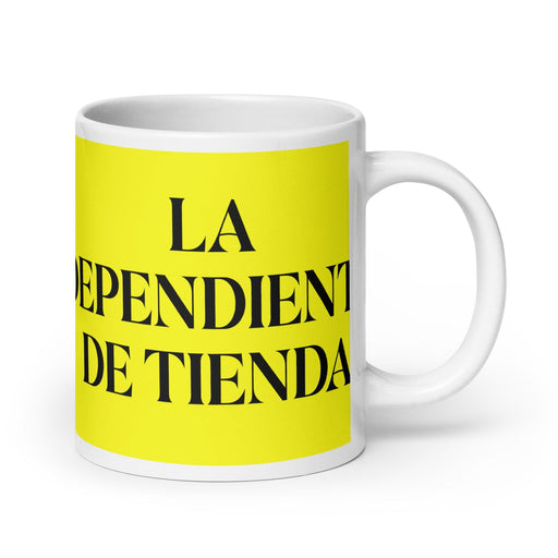 La Dependienta De Tienda The Store Clerk Funny Home Office Work Coffee Mug Mexican Spanish Pride Gift White Glossy Cup Yellow Card Mug Mexicada 20 oz