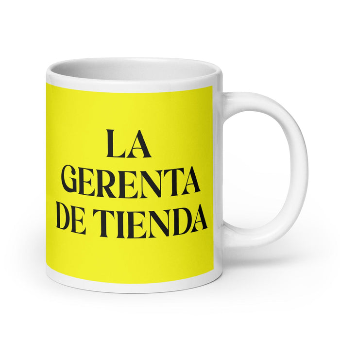 La Gerenta De Tienda The Store Manager Funny Home Office Work Coffee Mug Mexican Spanish Pride Gift White Glossy Cup Yellow Card Mug Mexicada 20 oz