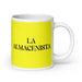 La Almacenista The Warehouse Worker Funny Home Office Work Coffee Mug Mexican Spanish Pride Gift White Glossy Cup Yellow Card Mug Mexicada 20 oz