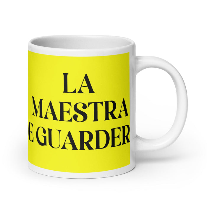 La Maestra De Guardería The Daycare Teacher Funny Home Office Work Coffee Mug Mexican Spanish Pride Gift White Glossy Cup Yellow Card Mug Mexicada 20 oz