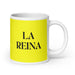 La Reina The Queen / The King Funny Home Office Work Coffee Mug Mexican Spanish Pride Gift White Glossy Cup Yellow Card Mug Mexicada 20 oz