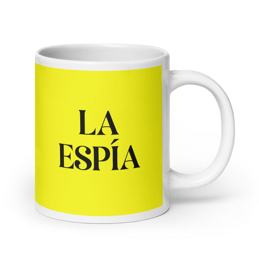 La Espía The Spy Funny Home Office Work Coffee Mug Mexican Spanish Pride Gift White Glossy Cup Yellow Card Mug Mexicada 20 oz