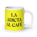 La Adicta Al Café The Coffee Addict Funny Home Office Work Coffee Mug Mexican Spanish Pride Gift White Glossy Cup Yellow Card Mug Mexicada 20 oz