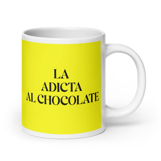 La Adicta Al Chocolate The Chocolate Addict Funny Home Office Work Coffee Mug Mexican Spanish Pride Gift White Glossy Cup Yellow Card Mug Mexicada 20 oz