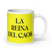 La Reina Del Caos The Queen Of Chaos / The King Of Chaos Funny Home Office Work Coffee Mug Mexican Spanish Pride Gift White Glossy Cup Yellow Card Mug Mexicada 20 oz