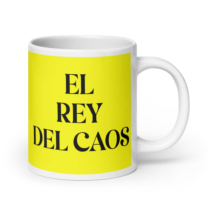 El Rey Del Caos The Queen Of Chaos / The King Of Chaos Funny Home Office Work Coffee Mug Mexican Spanish Pride Gift White Glossy Cup Yellow Card Mug Mexicada 20 oz