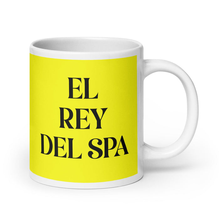 El Rey Del Spa The Spa Queen / King Funny Home Office Work Coffee Mug Mexican Spanish Pride Gift White Glossy Cup Yellow Card Mug Mexicada 20 oz