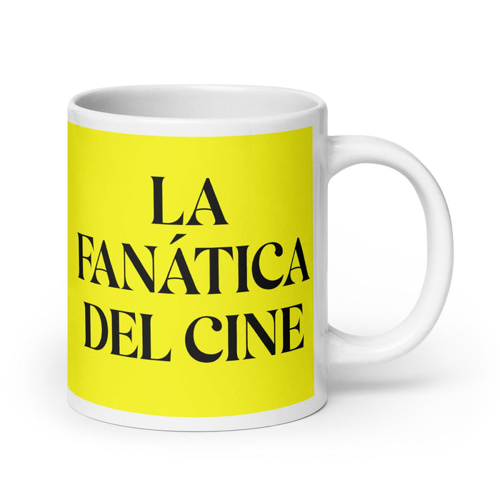 La Fanática Del Cine The Movie Buff Funny Home Office Work Coffee Mug Mexican Spanish Pride Gift White Glossy Cup Yellow Card Mug Mexicada 20 oz