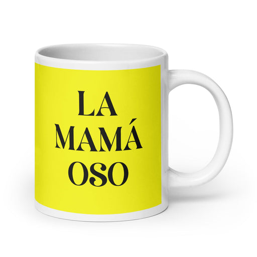 La Mamá Oso The Mama Bear / Papa Bear Funny Home Office Work Coffee Mug Mexican Spanish Pride Gift White Glossy Cup Yellow Card Mug Mexicada 20 oz