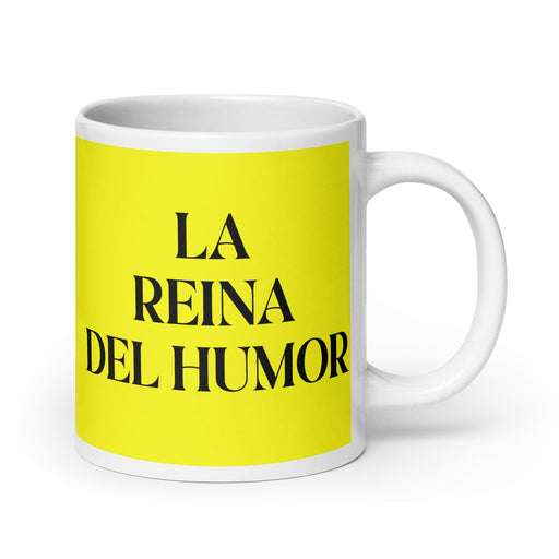 La Reina Del Humor The Humor Queen / King Funny Home Office Work Coffee Mug Mexican Spanish Pride Gift White Glossy Cup Yellow Card Mug Mexicada 20 oz