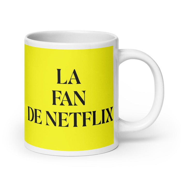 La Fan De Netflix The Netflix Fan Funny Home Office Work Coffee Mug Mexican Spanish Pride Gift White Glossy Cup Yellow Card Mug Mexicada 20 oz