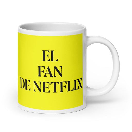 El Fan De Netflix The Netflix Fan Funny Home Office Work Coffee Mug Mexican Spanish Pride Gift White Glossy Cup Yellow Card Mug Mexicada 20 oz