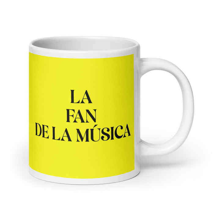 La Fan De La Música The Music Fan Funny Home Office Work Coffee Mug Mexican Spanish Pride Gift White Glossy Cup Yellow Card Mug Mexicada 20 oz