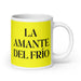 La Amante Del Frío The Cold Lover Funny Home Office Work Coffee Mug Mexican Spanish Pride Gift White Glossy Cup Yellow Card Mug Mexicada 20 oz