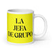 La Jefa De Grupo The Group Leader Funny Home Office Work Coffee Mug Mexican Spanish Pride Gift White Glossy Cup Yellow Card Mug Mexicada 20 oz