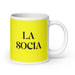 La Socia The Partner Funny Home Office Work Coffee Mug Mexican Spanish Pride Gift White Glossy Cup Yellow Card Mug Mexicada 20 oz