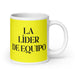 La Líder De Equipo The Team Leader Funny Home Office Work Coffee Mug Mexican Spanish Pride Gift White Glossy Cup Yellow Card Mug Mexicada 20 oz