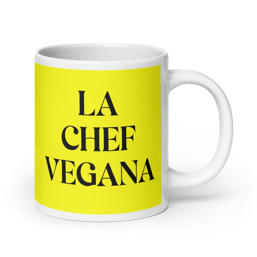 La Chef Vegana The Vegan Chef Funny Home Office Work Coffee Mug Mexican Spanish Pride Gift White Glossy Cup Yellow Card Mug Mexicada 20 oz