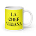 La Chef Vegana The Vegan Chef Funny Home Office Work Coffee Mug Mexican Spanish Pride Gift White Glossy Cup Yellow Card Mug Mexicada 20 oz