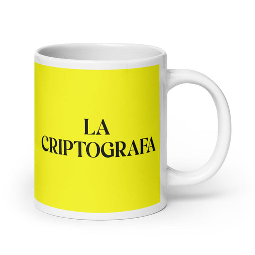 La Criptografa The Cryptographer Funny Home Office Work Coffee Mug Mexican Spanish Pride Gift White Glossy Cup Yellow Card Mug Mexicada 20 oz