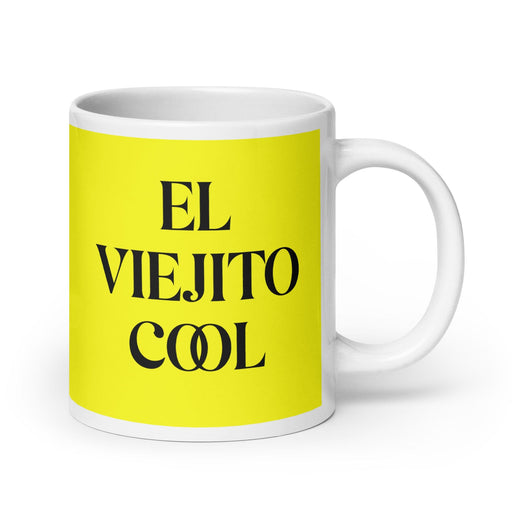 El Viejito Cool The Cool Grandma / Grandpa Funny Home Office Work Coffee Mug Mexican Spanish Pride Gift White Glossy Cup Yellow Card Mug Mexicada 20 oz