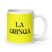 La Gringa The American (Slang) Funny Home Office Work Coffee Mug Mexican Spanish Pride Gift White Glossy Cup Yellow Card Mug Mexicada 20 oz