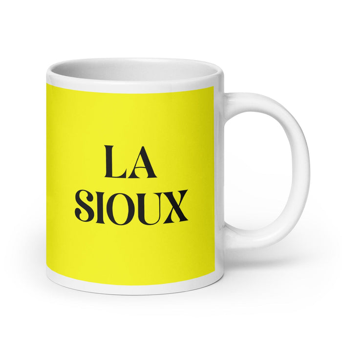 La Sioux The Sioux Funny Home Office Work Coffee Mug Mexican Spanish Pride Gift White Glossy Cup Yellow Card Mug Mexicada 20 oz