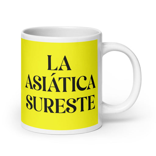 La Asiática Sureste The Southeast Asian Funny Home Office Work Coffee Mug Mexican Spanish Pride Gift White Glossy Cup Yellow Card Mug Mexicada 20 oz