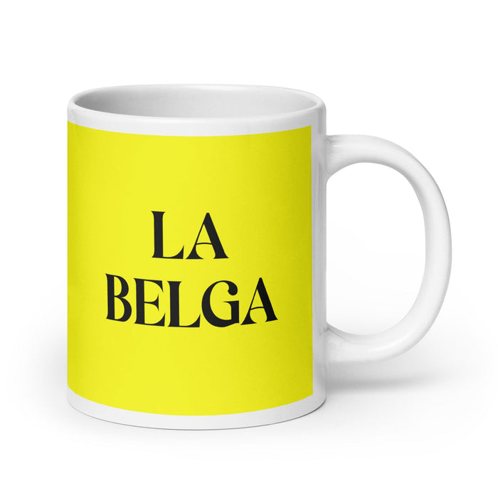 La Belga The Belgian Funny Home Office Work Coffee Mug Mexican Spanish Pride Gift White Glossy Cup Yellow Card Mug Mexicada 20 oz