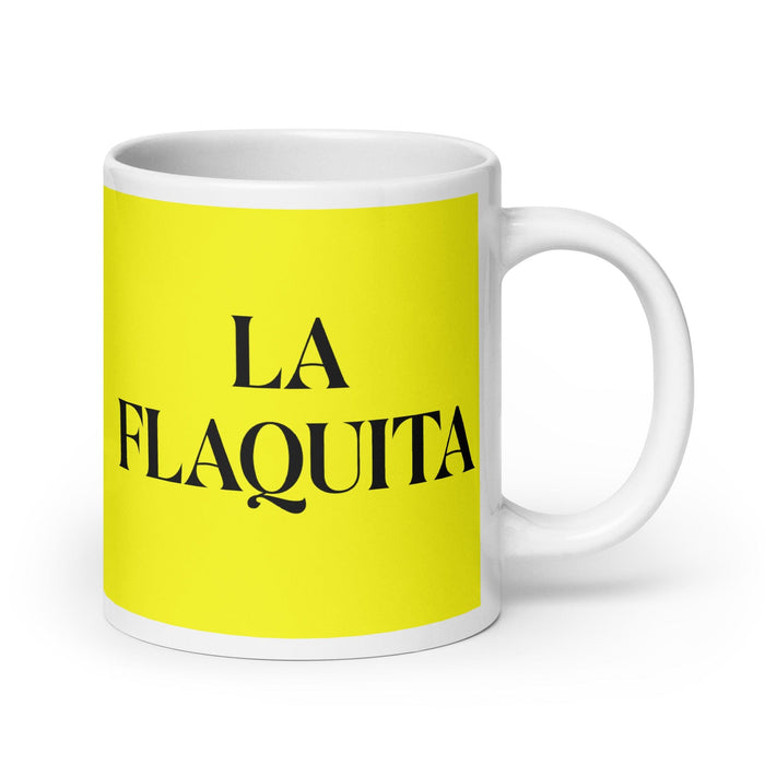 La Flaquita The Skinny One Funny Home Office Work Coffee Mug Mexican Spanish Pride Gift White Glossy Cup Yellow Card Mug Mexicada 20 oz