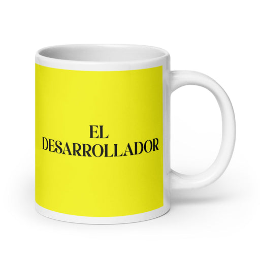 El Desarrollador The Developer Funny Home Office Work Coffee Mug Mexican Spanish Pride Gift White Glossy Cup Yellow Card Mug Mexicada 20 oz