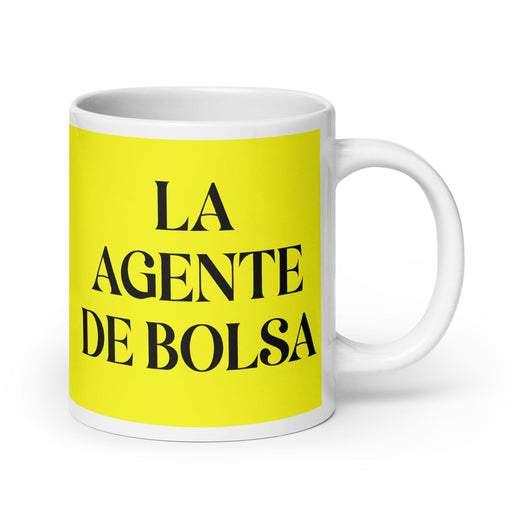 La Agente De Bolsa The Stockbroker Funny Home Office Work Coffee Mug Mexican Spanish Pride Gift White Glossy Cup Yellow Card Mug Mexicada 20 oz