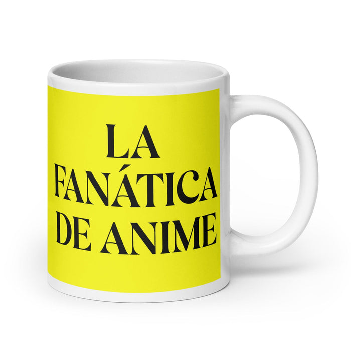 La Fanática De Anime The Anime Fan Funny Home Office Work Coffee Mug Mexican Spanish Pride Gift White Glossy Cup Yellow Card Mug Mexicada 20 oz