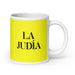 La Judía The Jew Funny Home Office Work Coffee Mug Mexican Spanish Pride Gift White Glossy Cup Yellow Card Mug Mexicada 20 oz