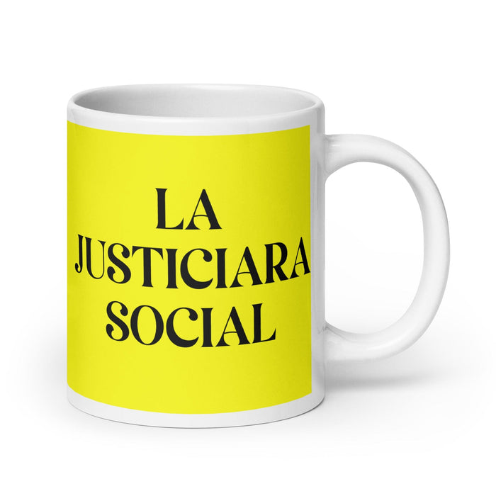 La Justiciara Social The Social Justice Advocate Funny Home Office Work Coffee Mug Mexican Spanish Pride Gift White Glossy Cup Yellow Card Mug Mexicada 20 oz