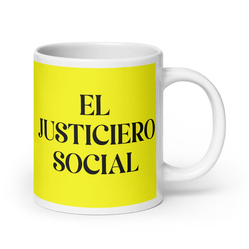 El Justiciero Social The Social Justice Advocate Funny Home Office Work Coffee Mug Mexican Spanish Pride Gift White Glossy Cup Yellow Card Mug Mexicada 20 oz