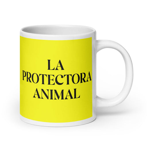 La Protectora Animal The Animal Protector Funny Home Office Work Coffee Mug Mexican Spanish Pride Gift White Glossy Cup Yellow Card Mug Mexicada 20 oz