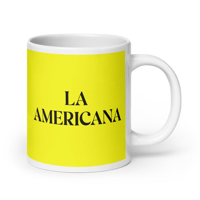 La Americana The American Funny Home Office Work Coffee Mug Mexican Spanish Pride Gift White Glossy Cup Yellow Card Mug Mexicada 20 oz