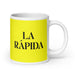 La Rápida The Fast One Funny Home Office Work Coffee Mug Mexican Spanish Pride Gift White Glossy Cup Yellow Card Mug Mexicada 20 oz