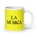 La Música The Musician Funny Home Office Work Coffee Mug Mexican Spanish Pride Gift White Glossy Cup Yellow Card Mug Mexicada 20 oz