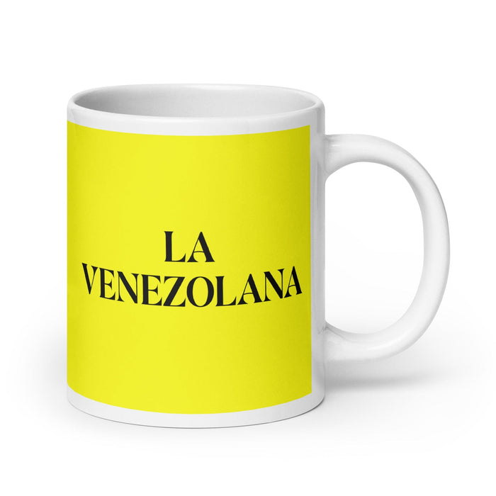 La Venezolana The Venezuelan Funny Home Office Work Coffee Mug Mexican Spanish Pride Gift White Glossy Cup Yellow Card Mug Mexicada 20 oz