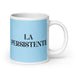 La Persistente The Persistent One Funny Home Office Work Coffee Mug Mexican Spanish Pride Gift White Glossy Cup Sky Blue Card Mug Mexicada 20 oz