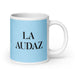 La Audaz The Bold One Funny Home Office Work Coffee Mug Mexican Spanish Pride Gift White Glossy Cup Sky Blue Card Mug Mexicada 20 oz