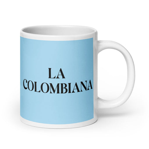 La Colombiana The Colombian Funny Home Office Work Coffee Mug Mexican Spanish Pride Gift White Glossy Cup Sky Blue Card Mug Mexicada 20 oz