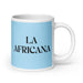 La Africana The African Funny Home Office Work Coffee Mug Mexican Spanish Pride Gift White Glossy Cup Sky Blue Card Mug Mexicada 20 oz