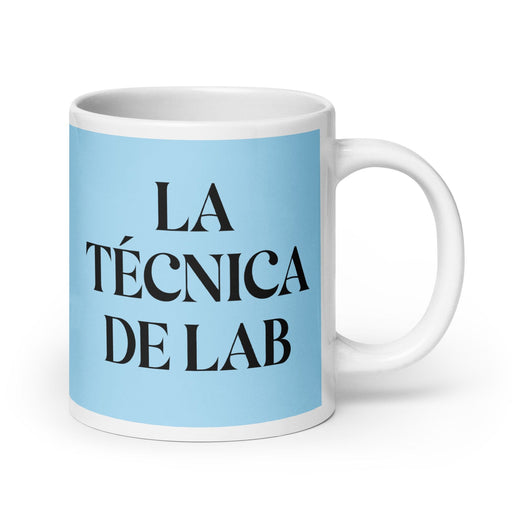 La Técnica De Lab The Lab Technician Funny Home Office Work Coffee Mug Mexican Spanish Pride Gift White Glossy Cup Sky Blue Card Mug Mexicada 20 oz